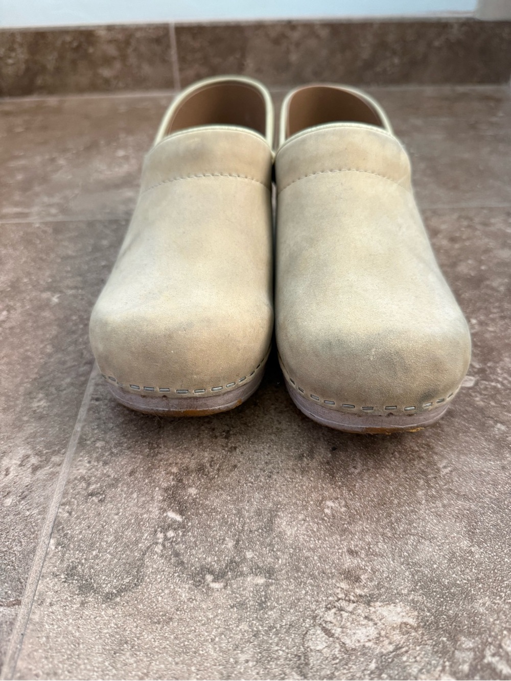 Dansko Taupe Suede Slip-On Clogs